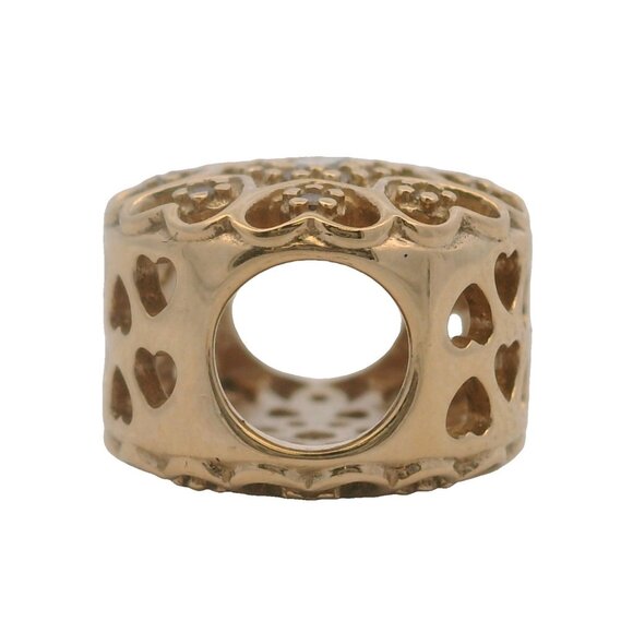 Retired Pandora 14kt Yellow Gold CZ Hearts of Gold Cut Out Spacer Charm (B) - Picture 5 of 6